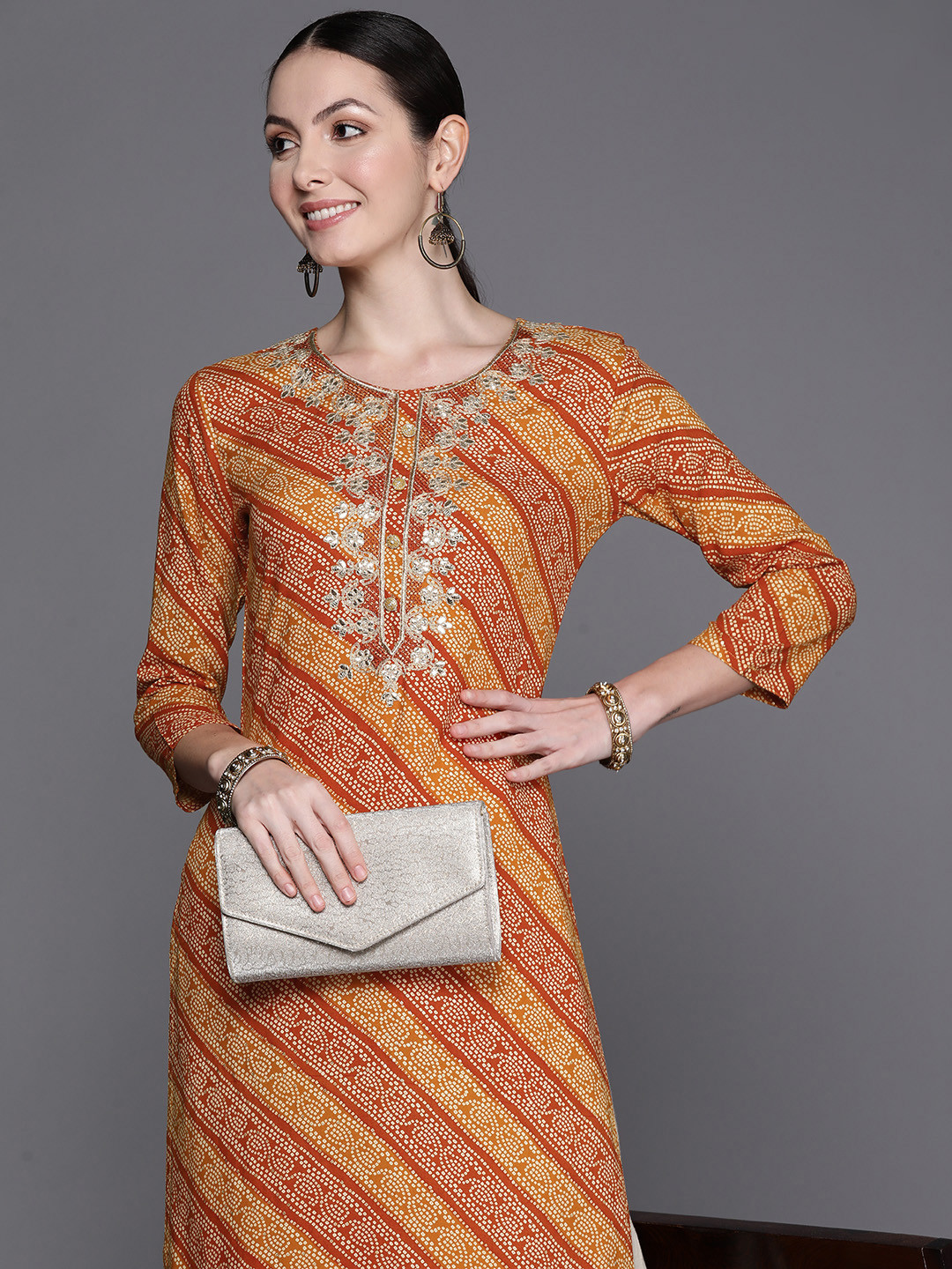 

Indo Era Women Floral Yoke Design Kurta, Mustard