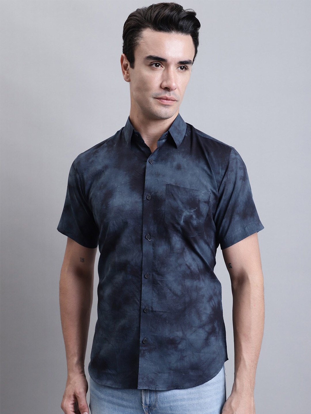 

Pistaa Relaxed Slim Fit Dyed Pure Cotton Casual Shirt, Grey