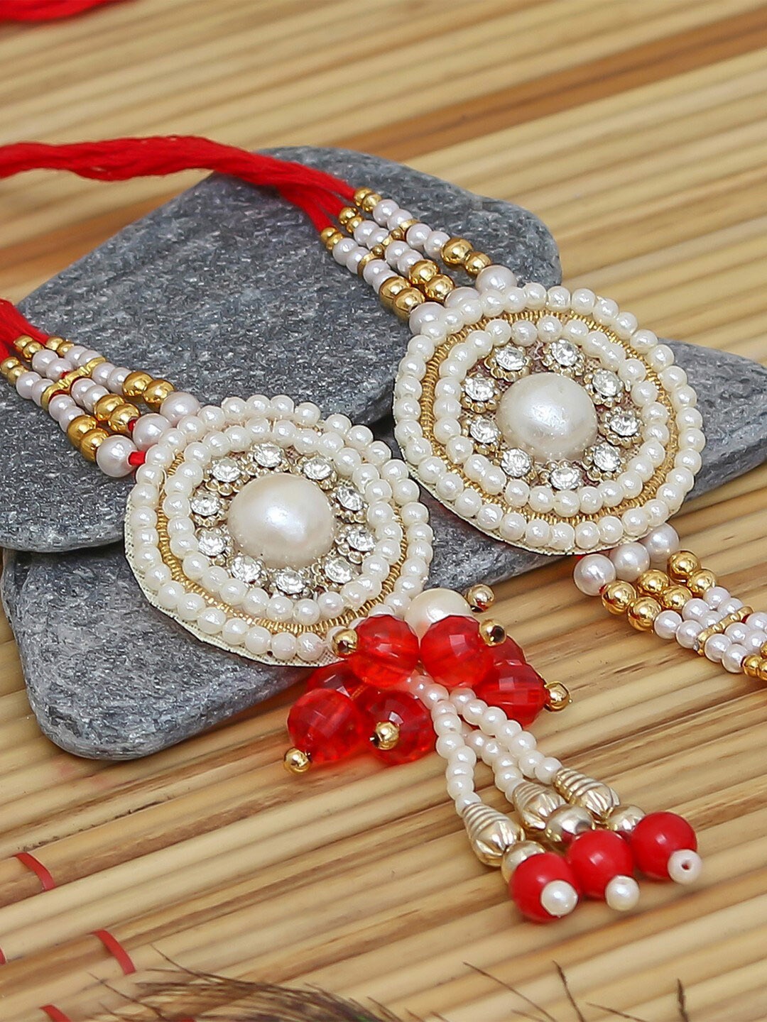 

eCraftIndia Set Of 2 Bhaiya Bhabhi Rakhi, Gold