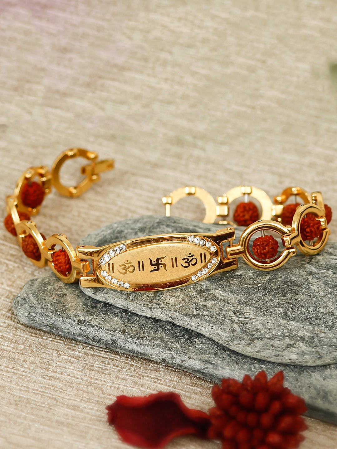 

eCraftIndia Om Swastik Symbol & Rudraksha Religious Designer Bracelet Rakhi, Brown