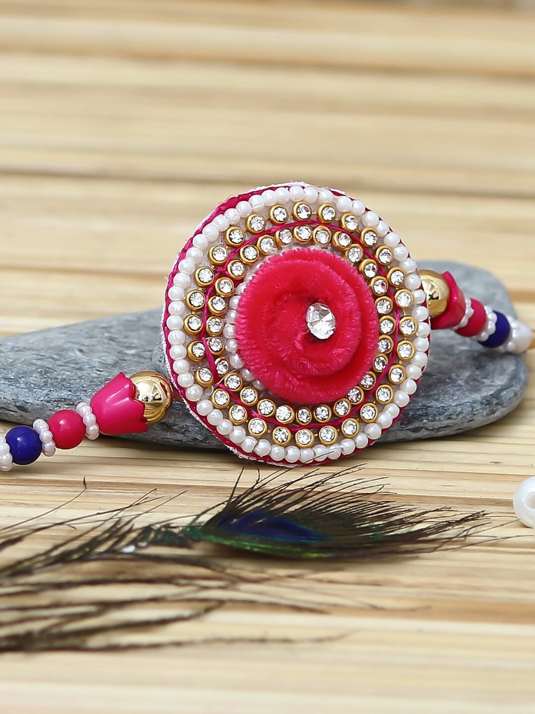 

eCraftIndia Stone-studded & Beaded Designer Rakhi, Pink