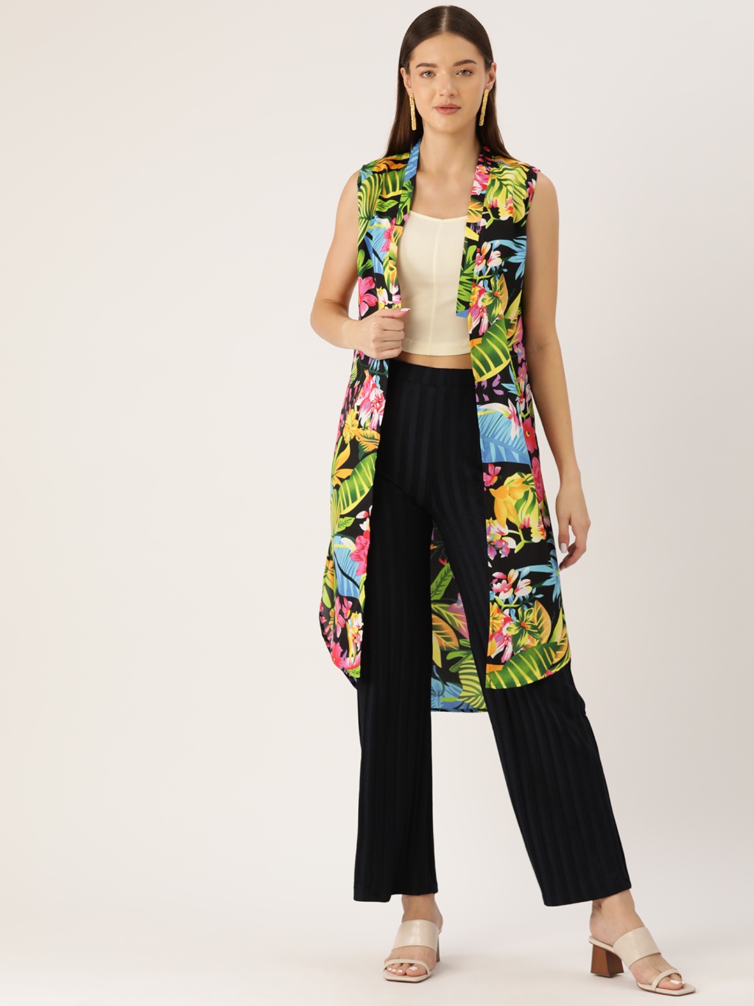 

Rue Collection Women Multicoloured Printed Open Front Longline Shrug, Multi