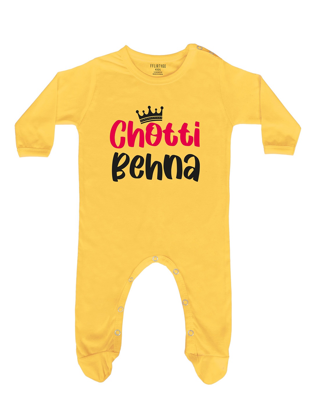 

FFLIRTYGO Infant Kids Printed Pure Cotton Sleepsuit, Yellow