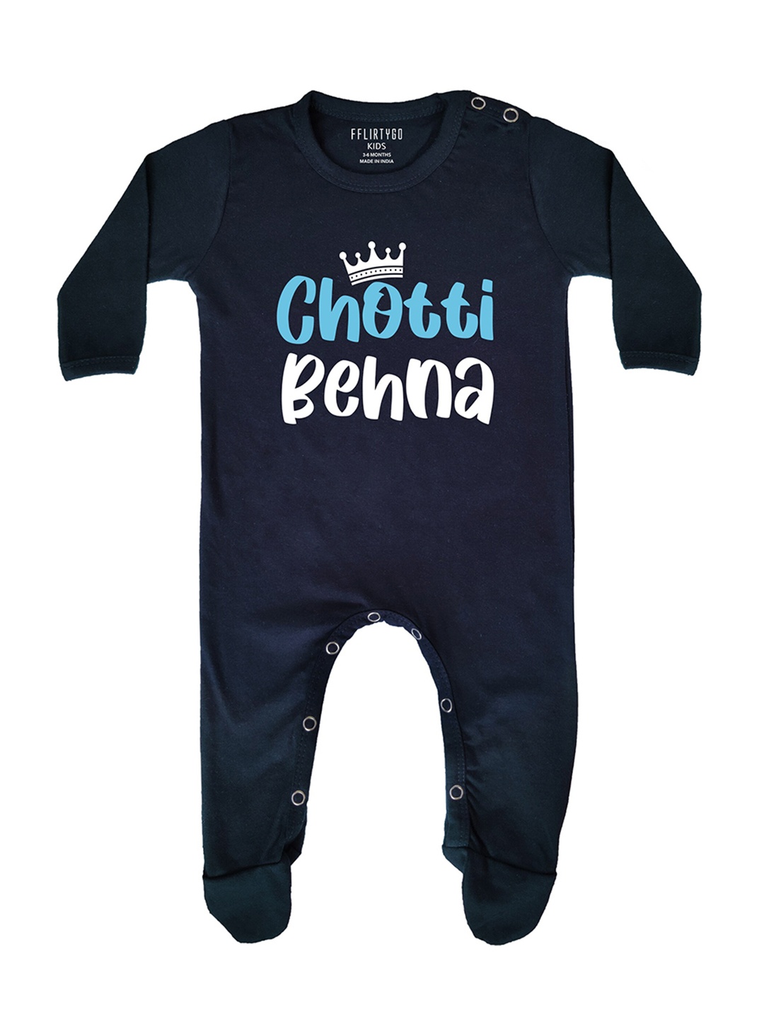 

FFLIRTYGO Infant Kids Typography Printed Cotton Sleepsuit, Blue