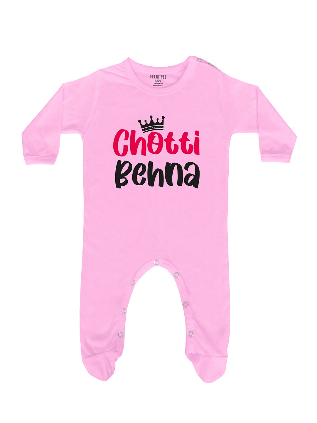 

FFLIRTYGO Infant Kids Typography Printed Cotton Sleepsuit, Pink