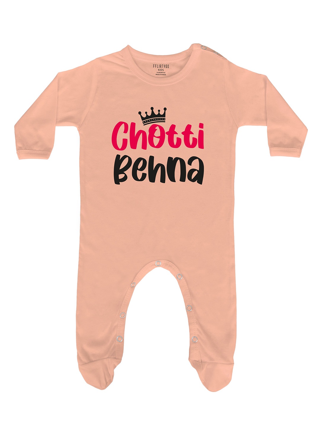 

FFLIRTYGO Infants Printed Cotton Sleepsuit, Peach