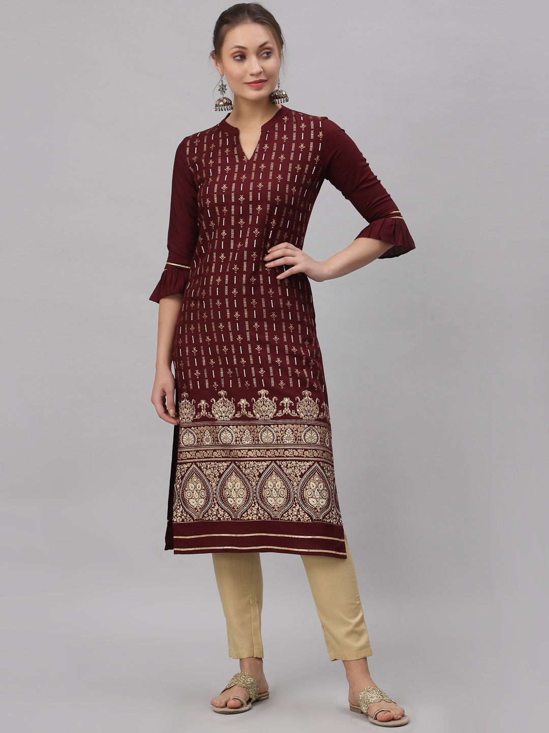 

KALINI Ethnic Motifs Printed Straight Kurta, Maroon