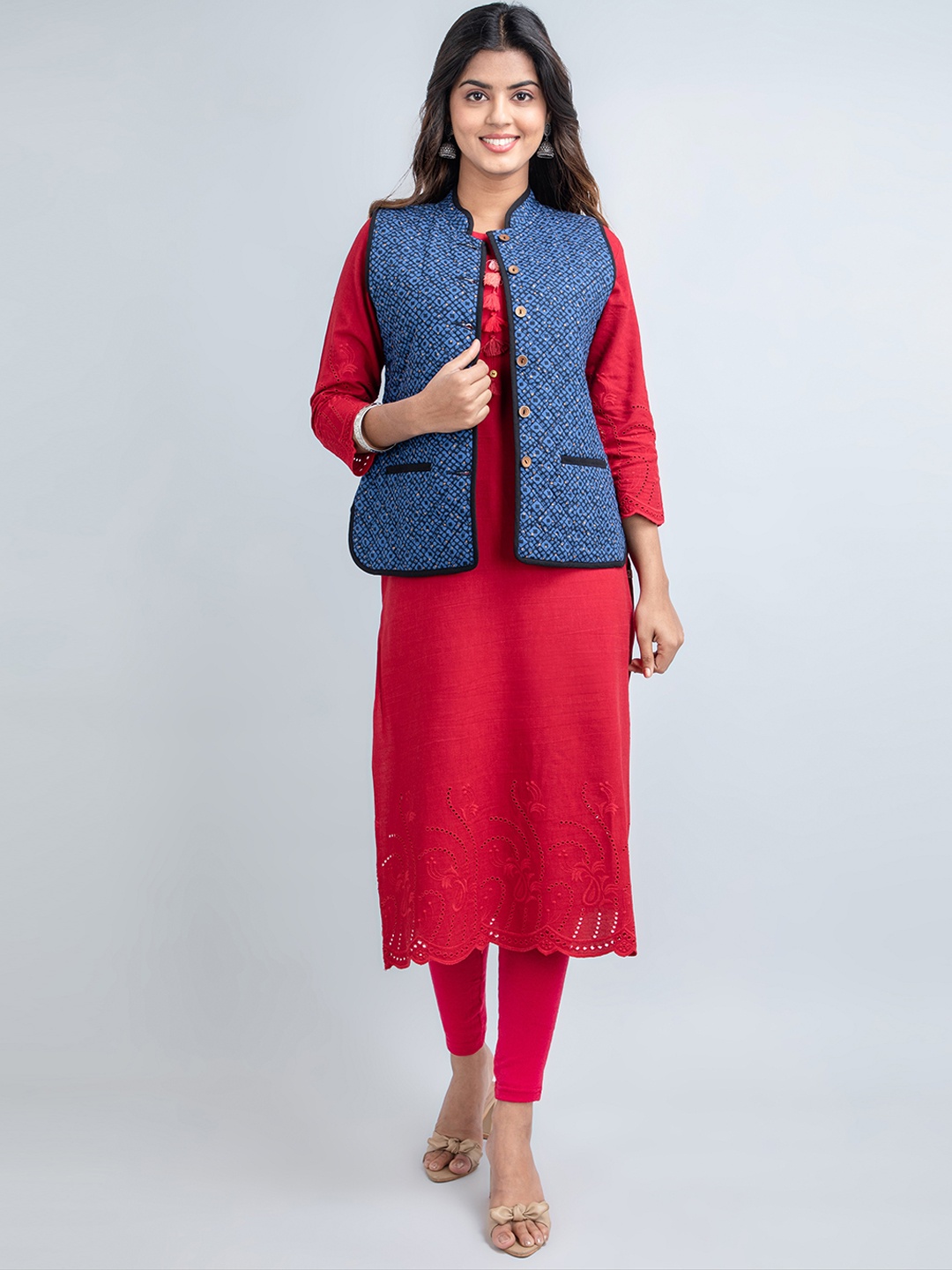 

SUTI Abstract Printed Cotton Lightweight Tailored Jacket, Navy blue