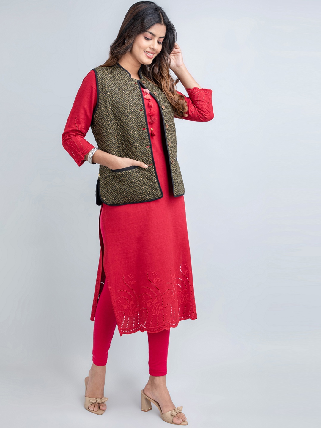 

SUTI Abstract Printed Cotton Lightweight Tailored Jacket, Green