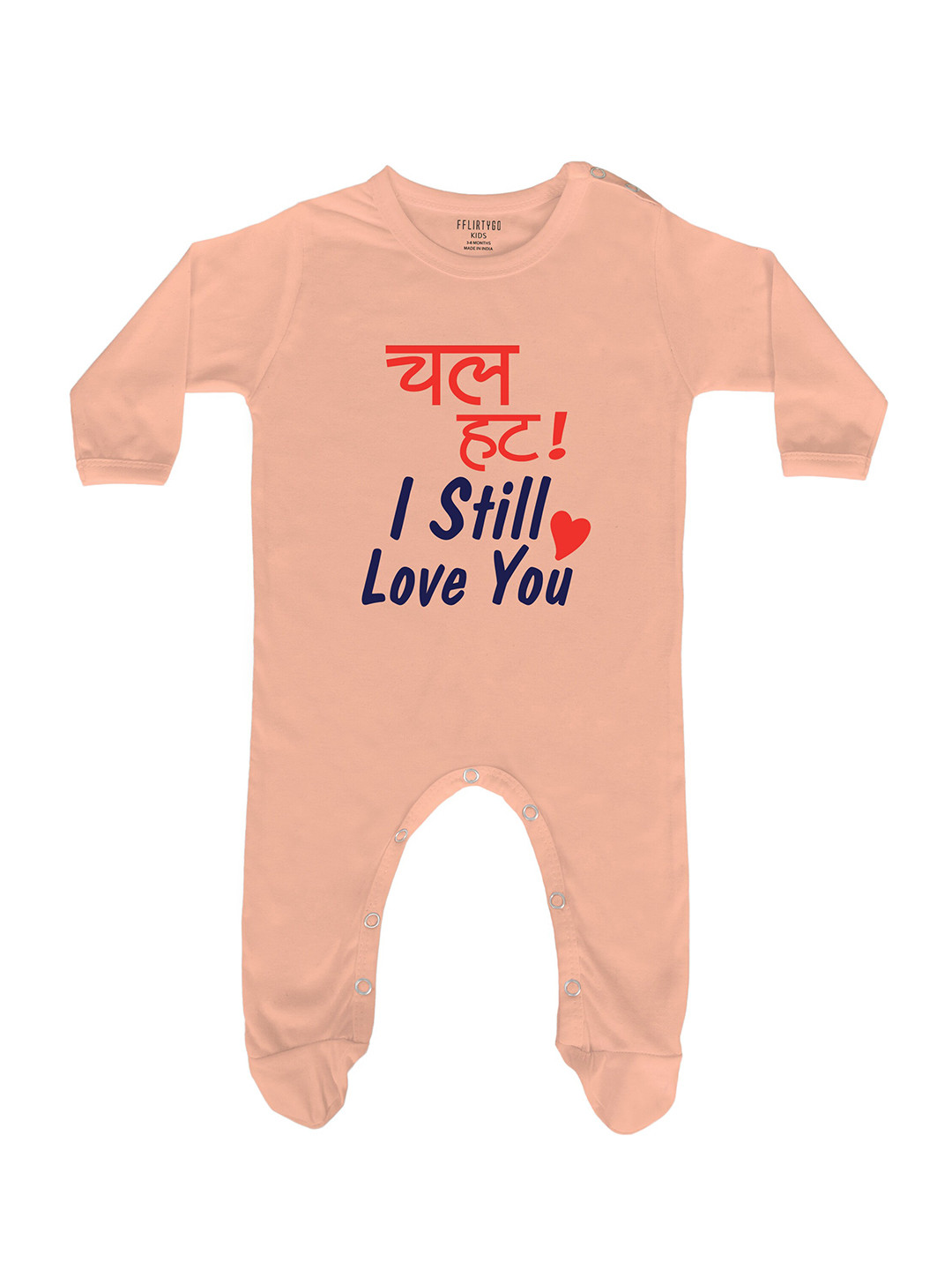

FFLIRTYGO Infants Printed Pure Cotton Rakhi Special Sleepsuits, Peach