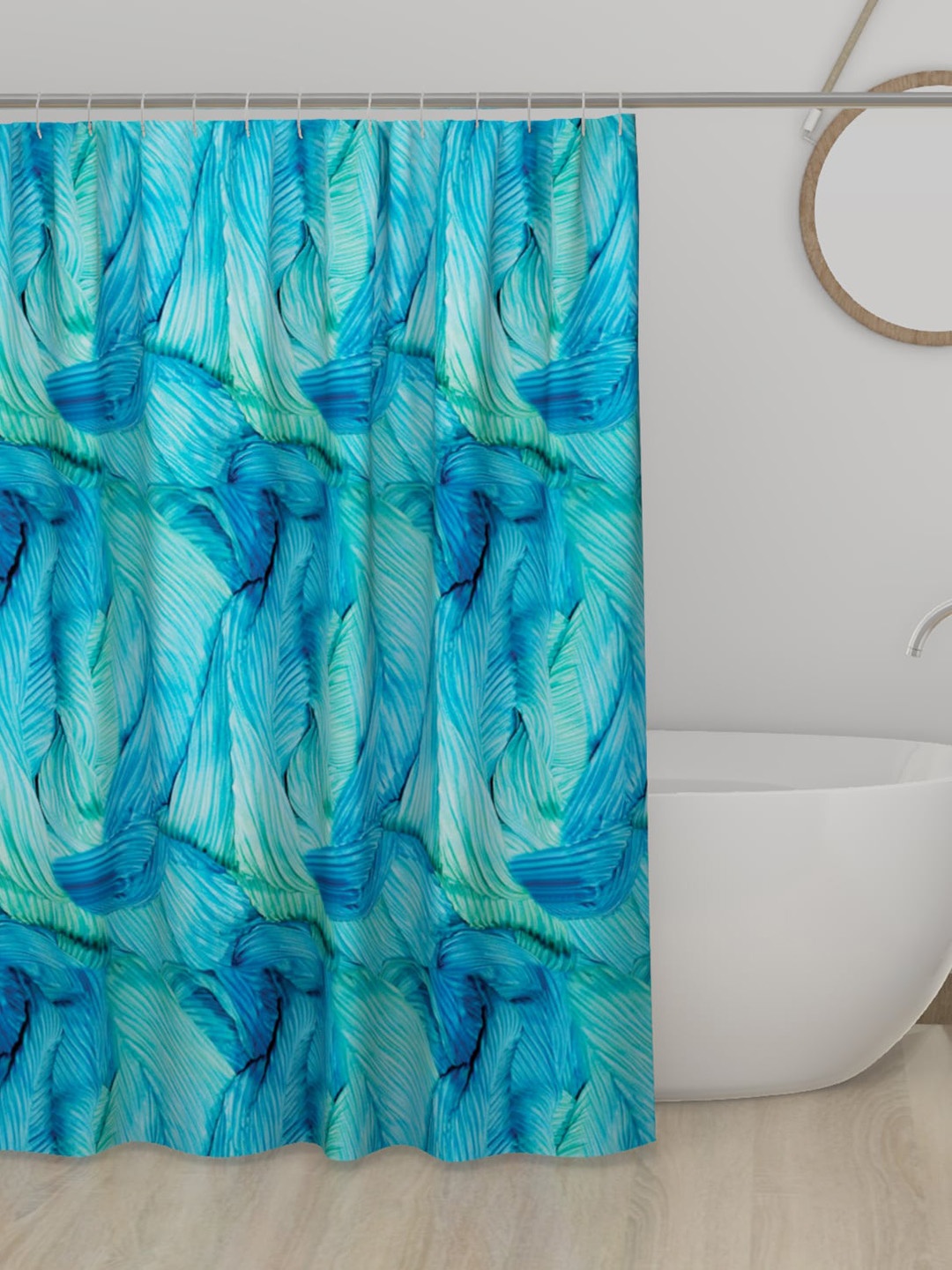 

Lushomes Blue Printed Waterproof Shower Curtains With Hooks