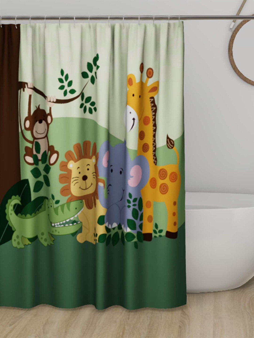 

Lushomes Green & Yelloe Printed Waterproof Shower Curtains