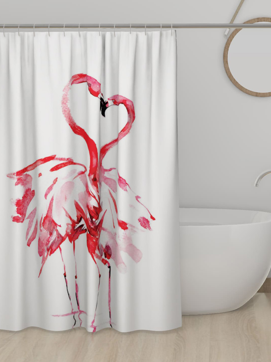 

Lushomes White & Red Printed Waterproof Shower Curtains