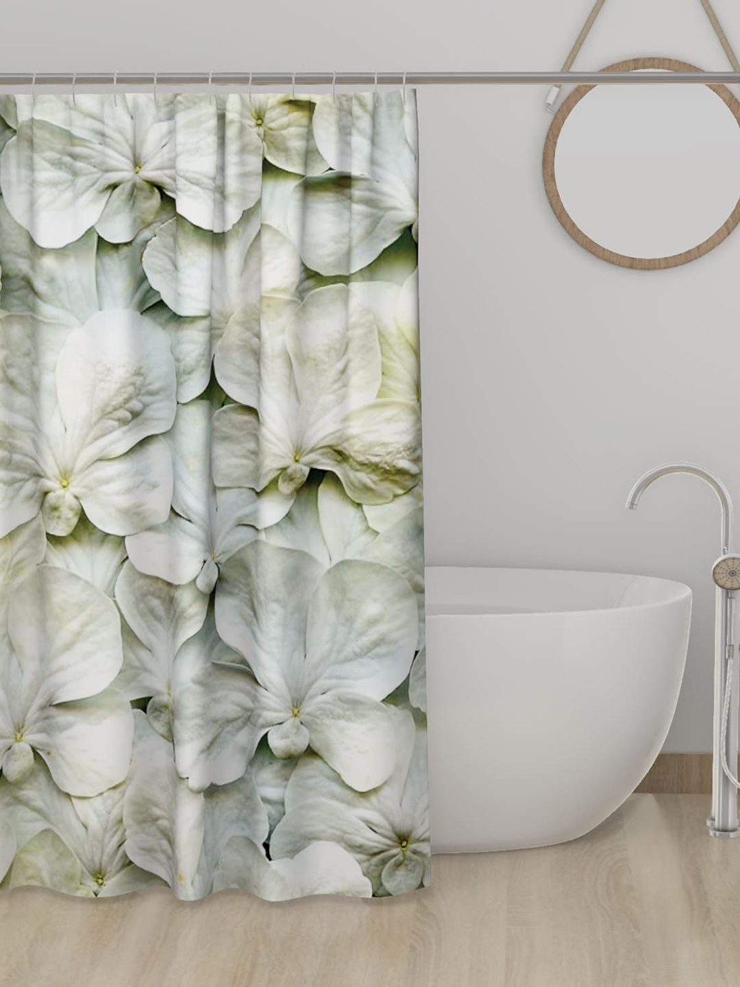 

Lushomes White & Green Printed Waterproof Shower Curtain