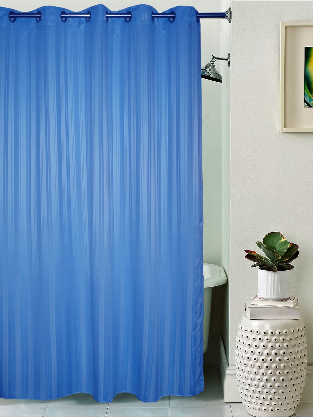 

Lushomes Blue Striped Waterproof Shower Curtain