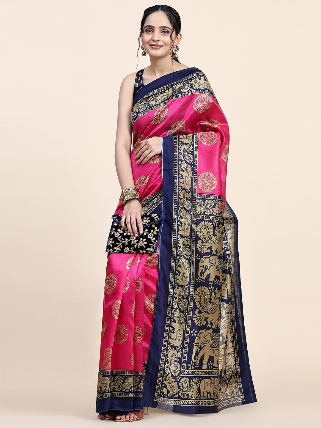 

RACHNA Ethnic Motifs Mysore Silk Saree, Pink