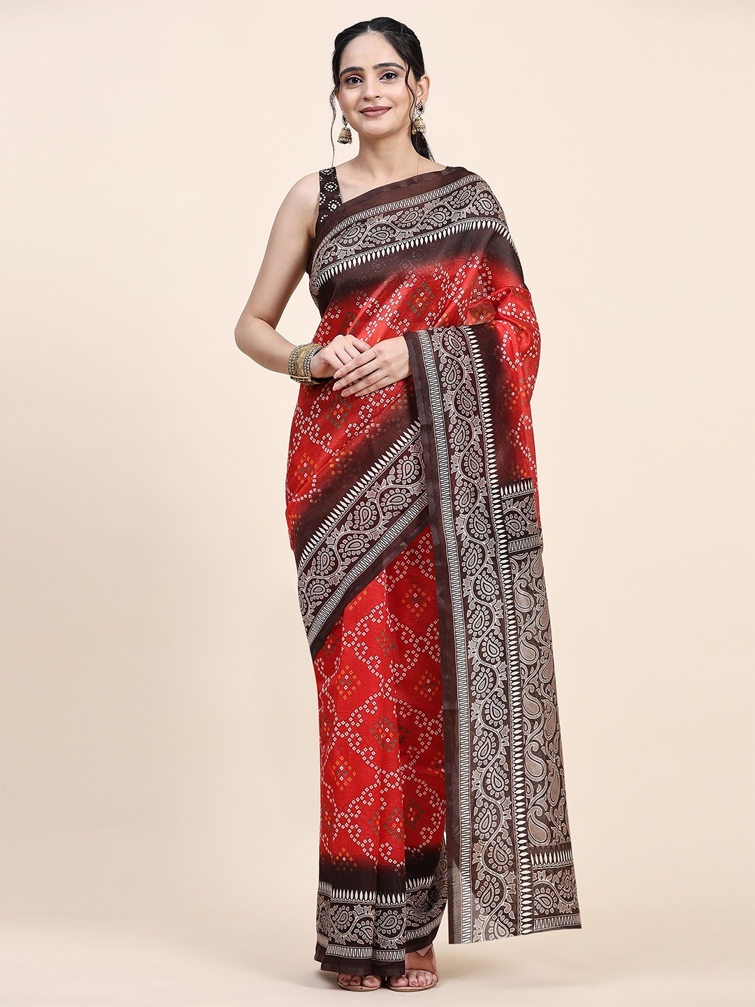 

RACHNA Bandhani Art Silk Bandhani Saree, Red