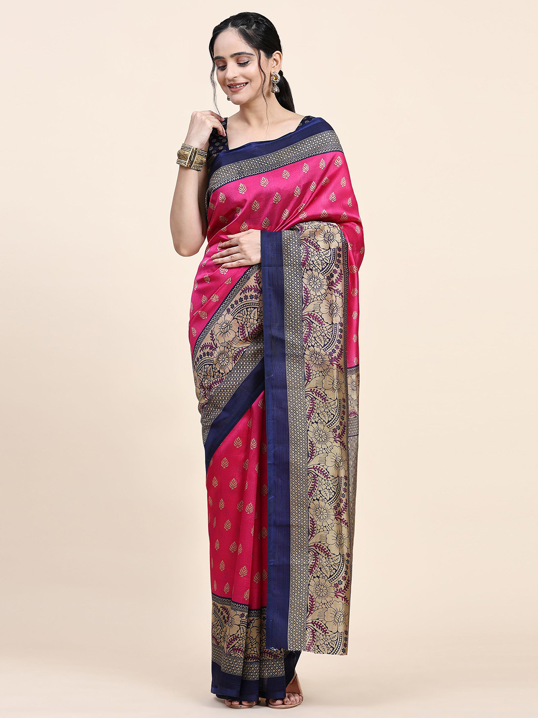 

RACHNA Ethnic Motifs Zari Art Silk Mysore Silk Saree, Pink