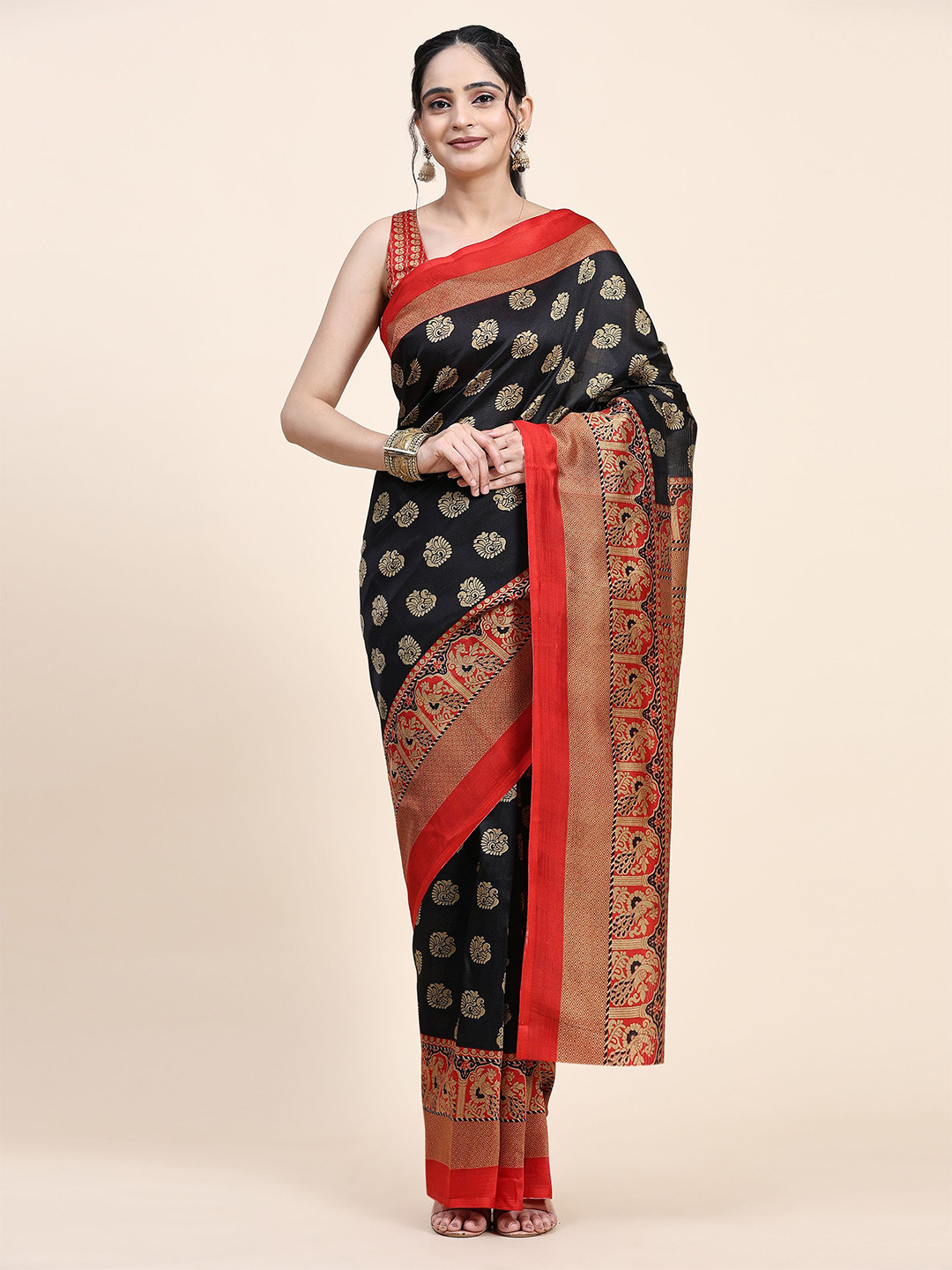 

RACHNA Ethnic Motifs Art Silk Mysore Silk Saree, Black