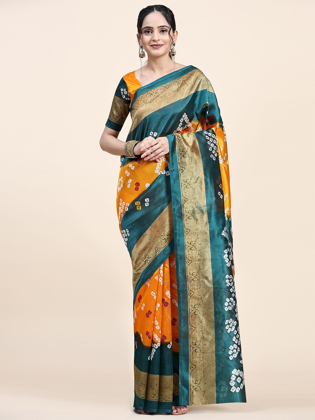 

RACHNA Bandhani Art Silk Bandhani Saree, Yellow