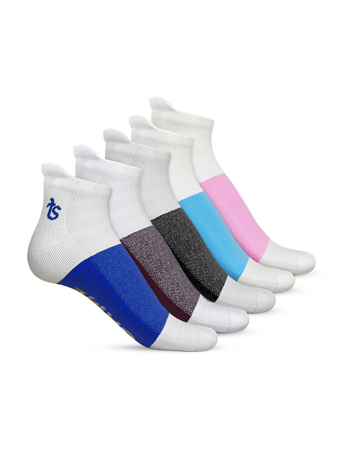 

TalkingSox Unisex Pack Of 5 Colourblocked Soft Ankle-Length Socks, Blue