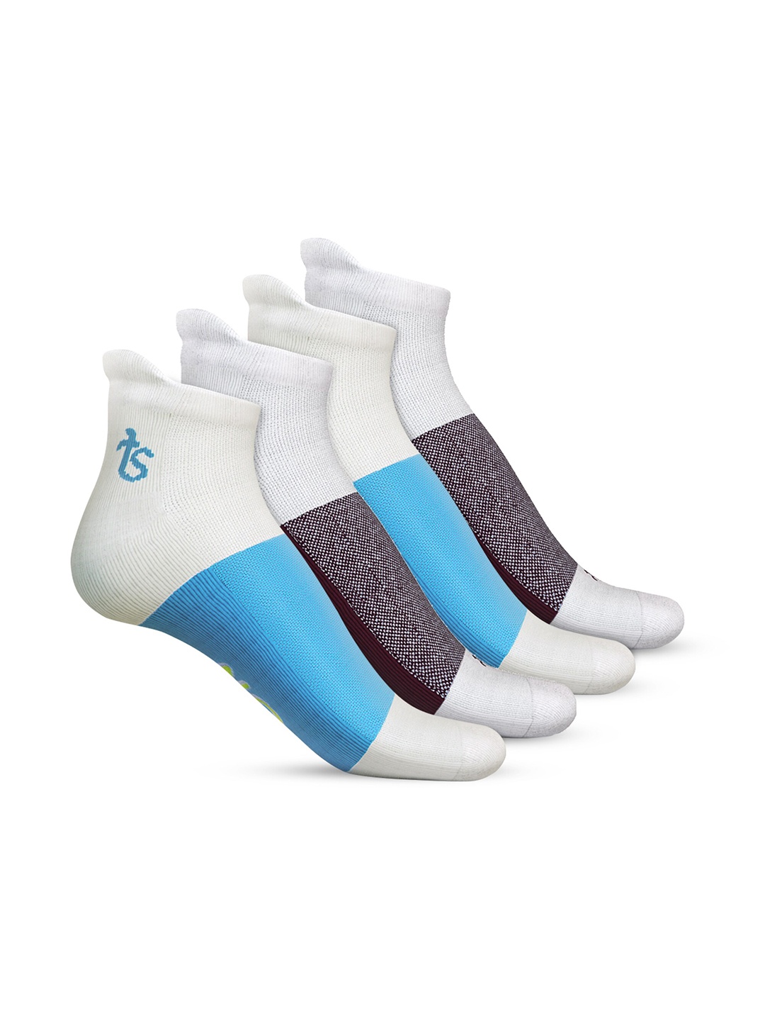 

TalkingSox Unisex Pack Of 4 Colourblocked Soft Ankle-Length Socks, Turquoise blue