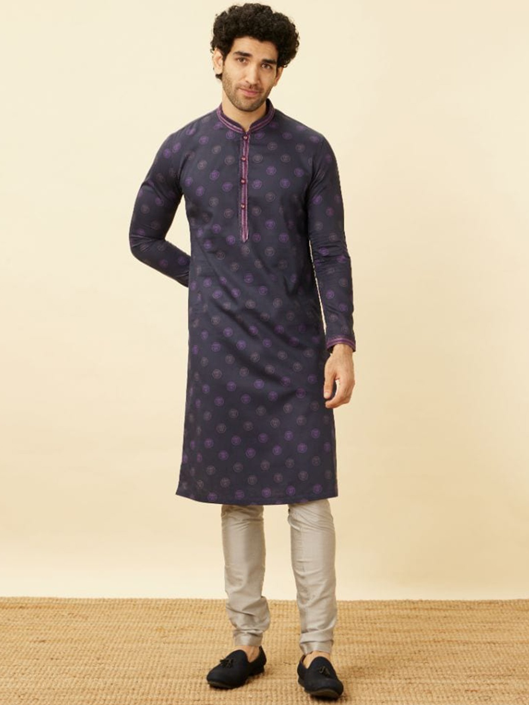

Manyavar Black Panther Printed Thread Work Kurta and Churidar, Blue