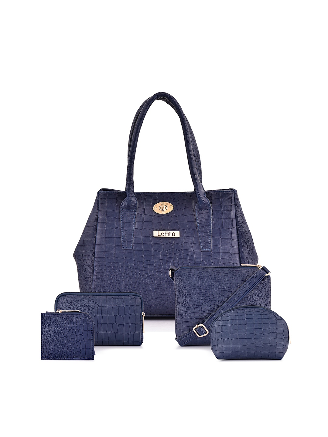 

LaFille Textured Set of 5 PU Structured Handheld Bag, Blue