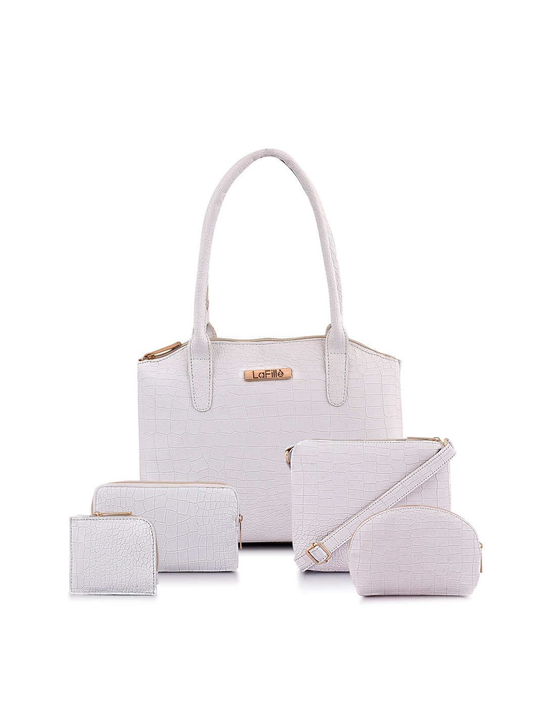 

LaFille Set Of 5 PU Structured Handheld Bag, White