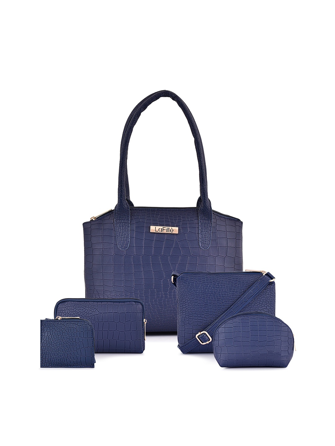 

LaFille Set Of 5 Textured PU Structured Shoulder Bag, Blue