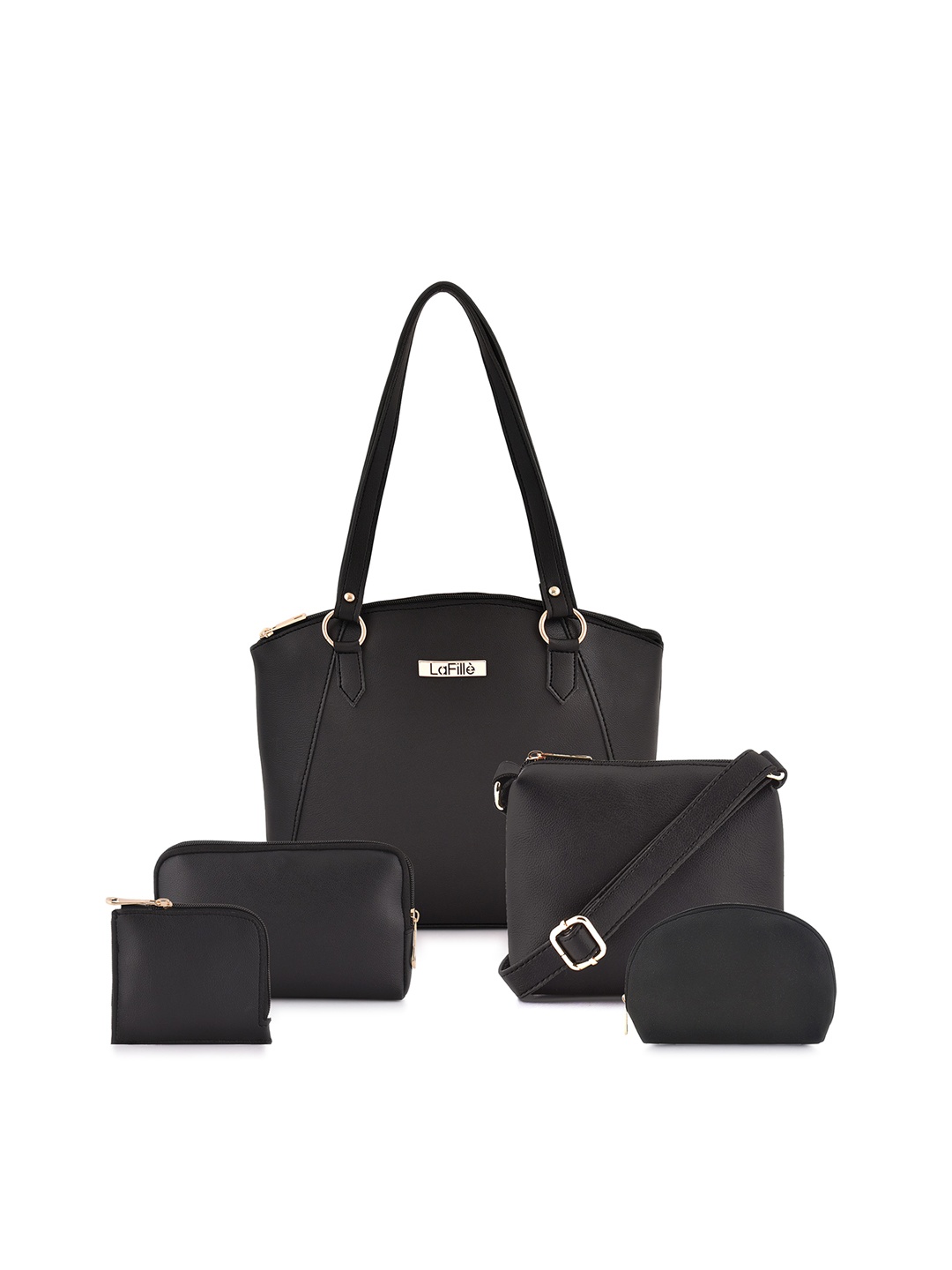 

LaFille Set Of 5 PU Structured Shoulder Bag, Black