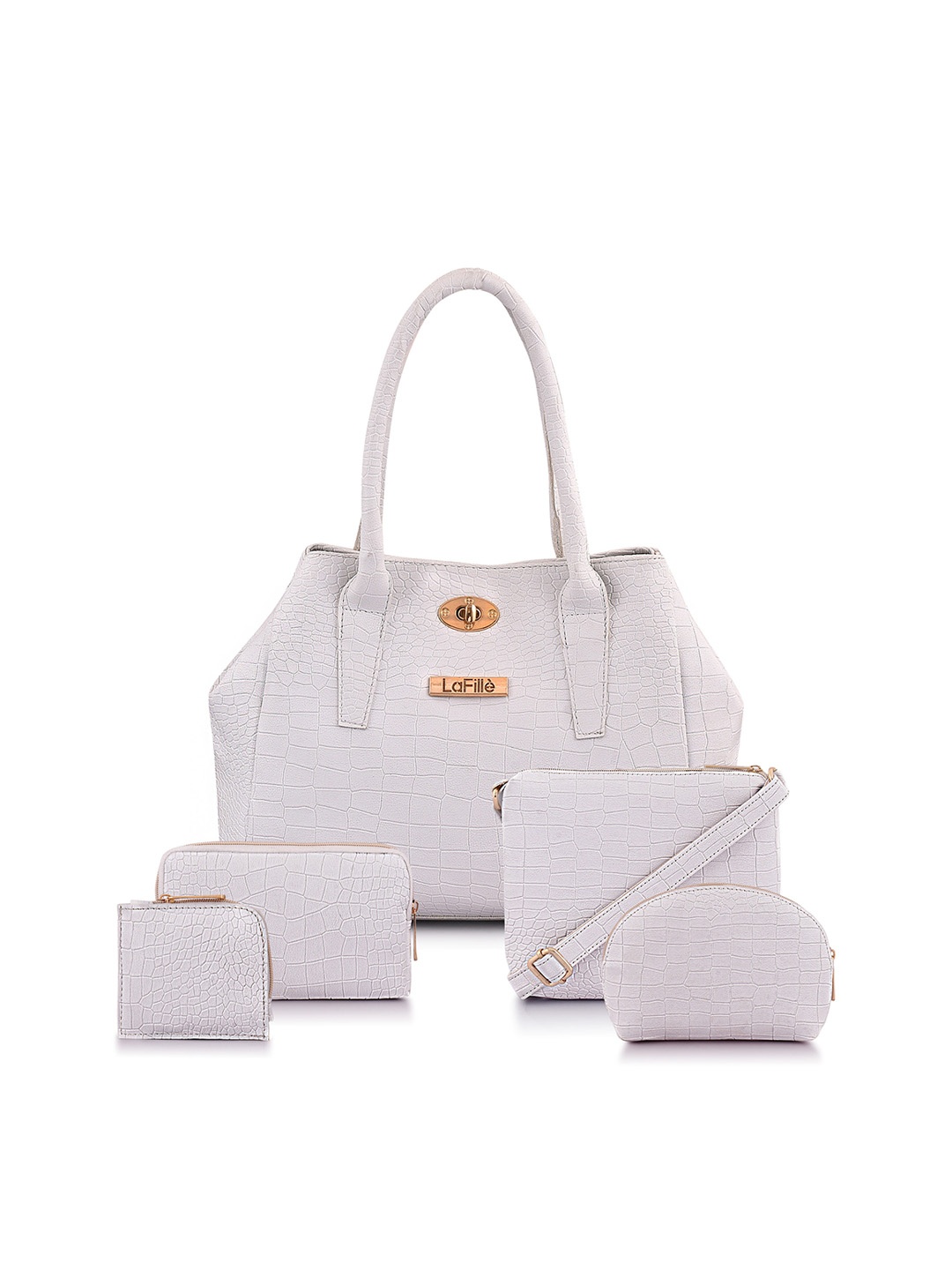 

LaFille Set Of 5 Textured Structured Handheld Bag, White
