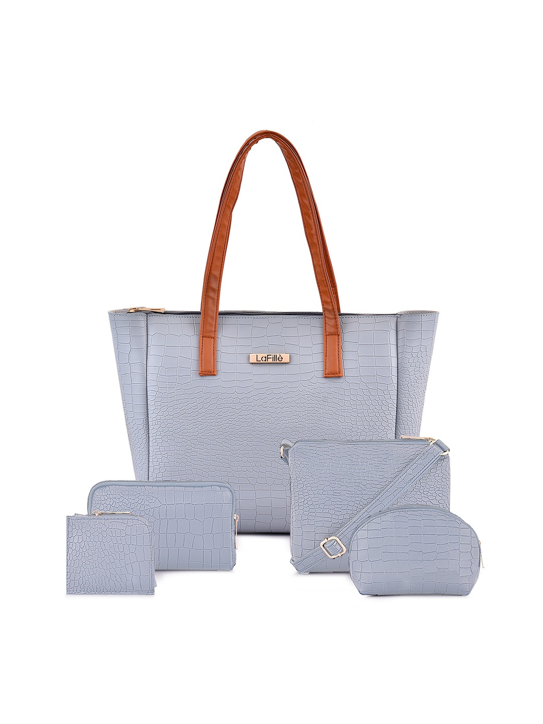 

LaFille Set Of 5 Textured Structured Shoulder Bag, Turquoise blue