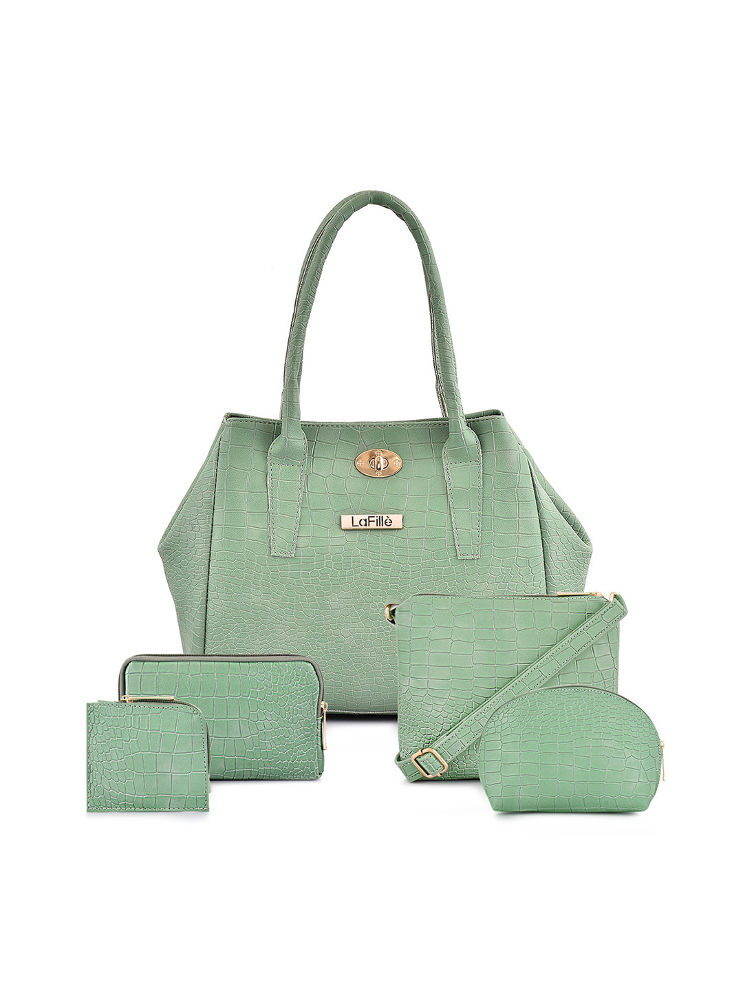 

LaFille Set Of 5 Textured Structured Handbags, Green