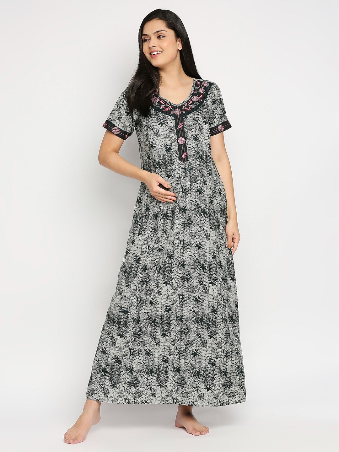 

True Shape Abstract Printed Maxi Maternity Nightdress, Grey