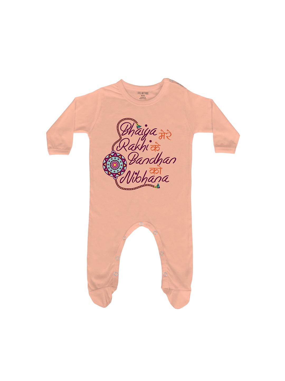 

FFLIRTYGO Infant Kids Printed Pure Cotton Sleepsuit, Peach