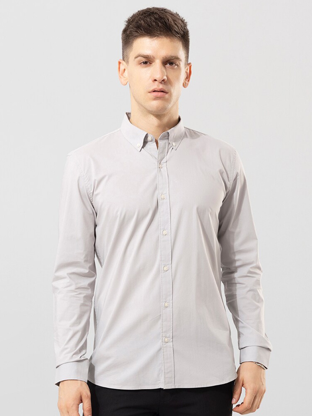 

Snitch Grey Slim Fit Button-Down Collar Cotton Casual Shirt