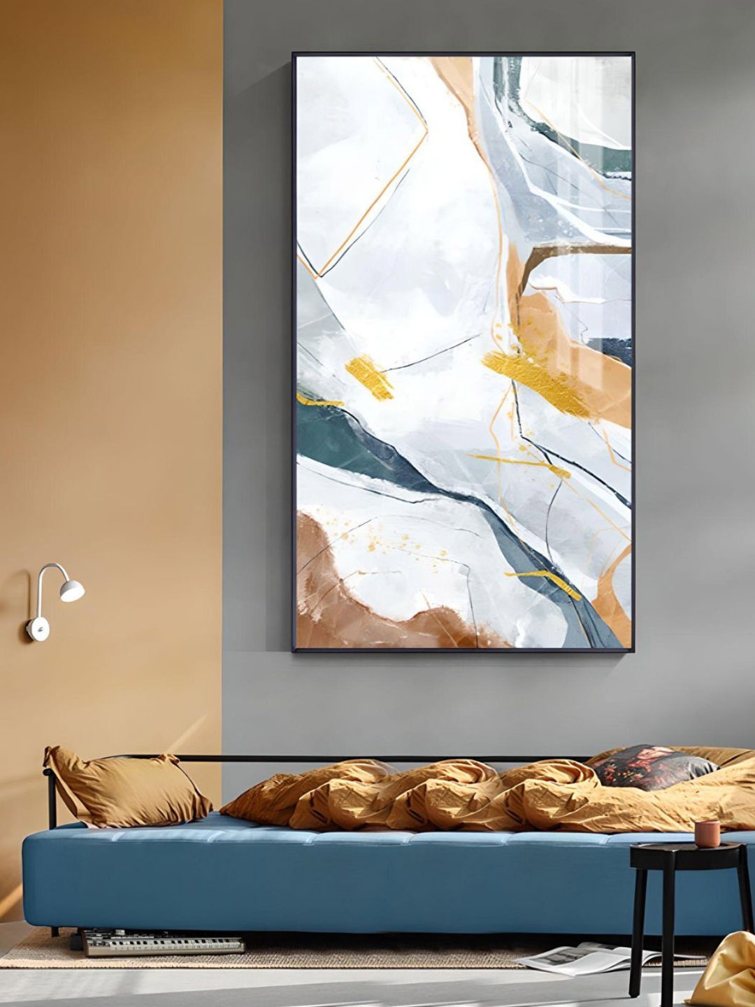 

THE HANDMADE FLAIR Off White & Green Abstract Painting Wall Art