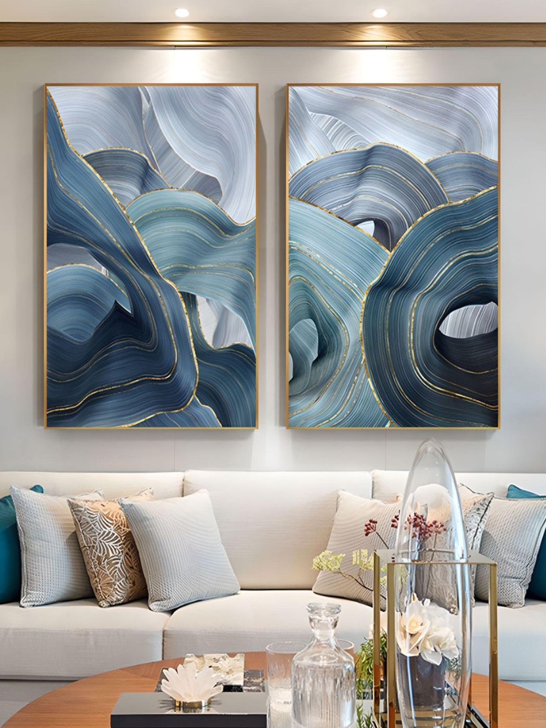 

THE HANDMADE FLAIR 2-Pcs Blue & Grey Abstract Painting Wall Art