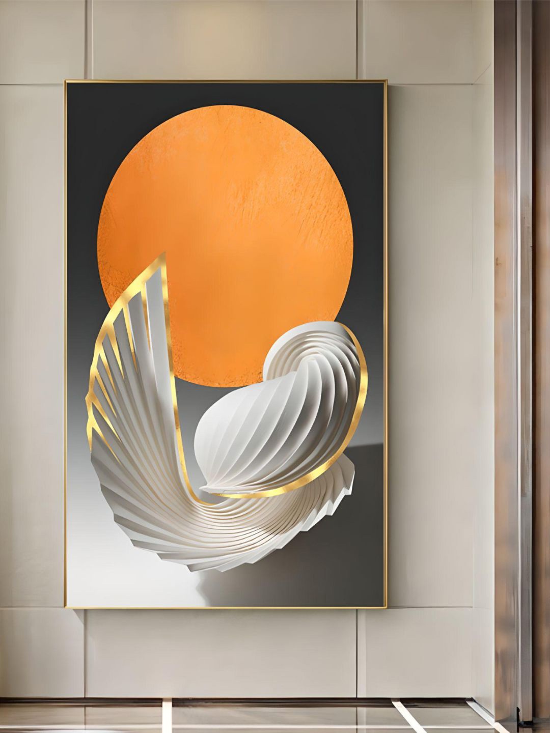 

THE HANDMADE FLAIR Grey & Orange-Colored Abstract Painting Wall Art