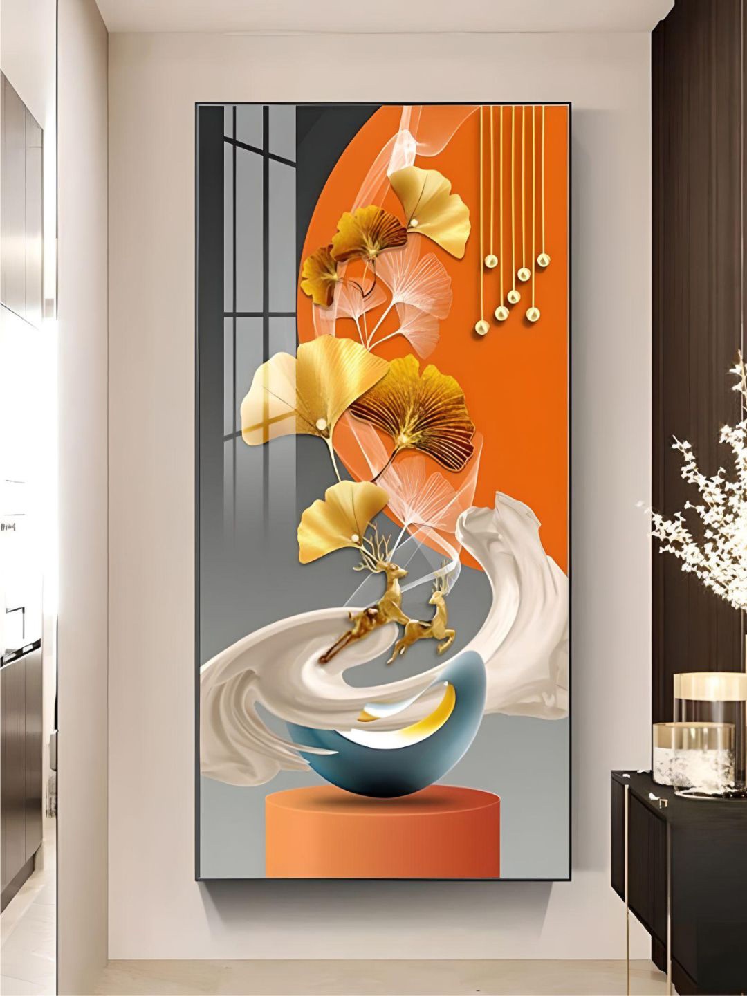 

THE HANDMADE FLAIR Orange & Grey Circle Of Light Nordic Abstract Painting Wall Art