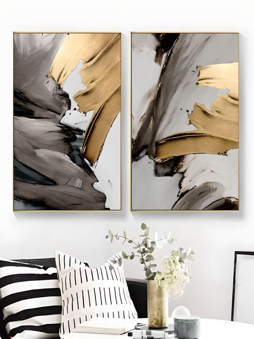 

THE HANDMADE FLAIR Brown 2-Pieces Abstract Printed Framed Wall Art