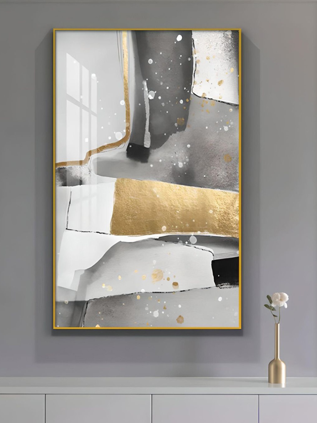 

THE HANDMADE FLAIR Crystal Porcelain Grey Abstract Painting Framed Wall Art