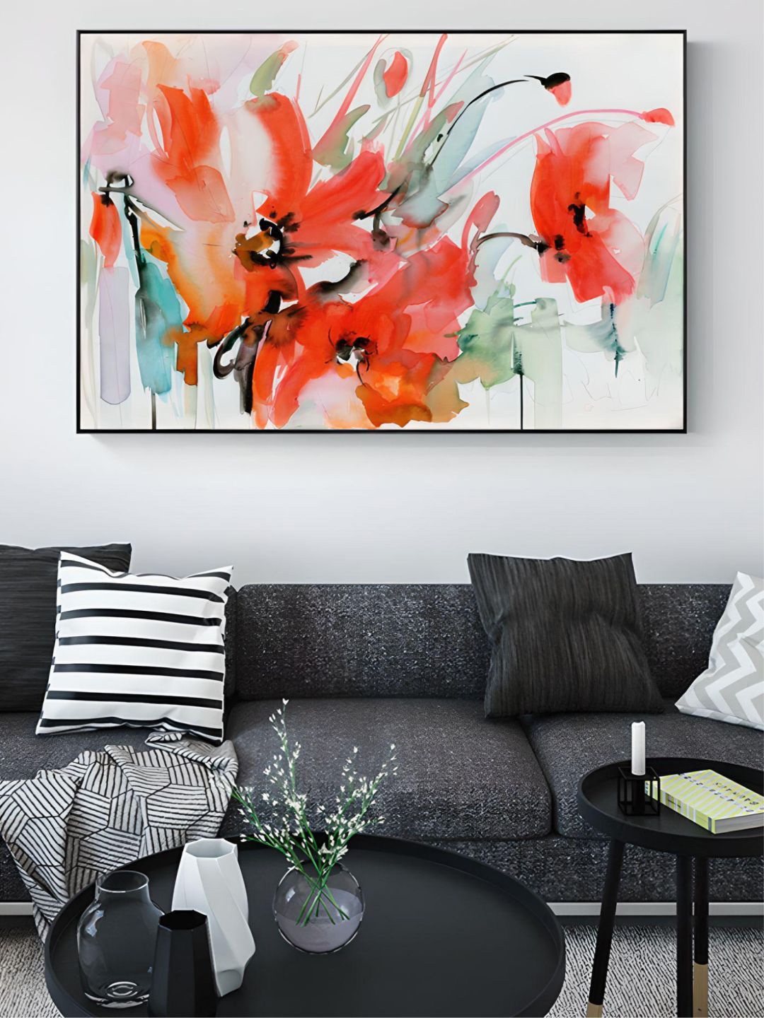 

THE HANDMADE FLAIR White & Red Abstract Painted Wall Art