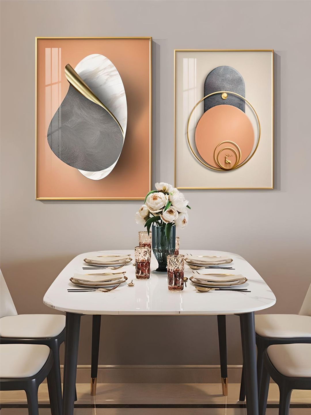 

THE HANDMADE FLAIR Beige & Peach-Colored 2 Pieces Abstract Bohemian Wall Art