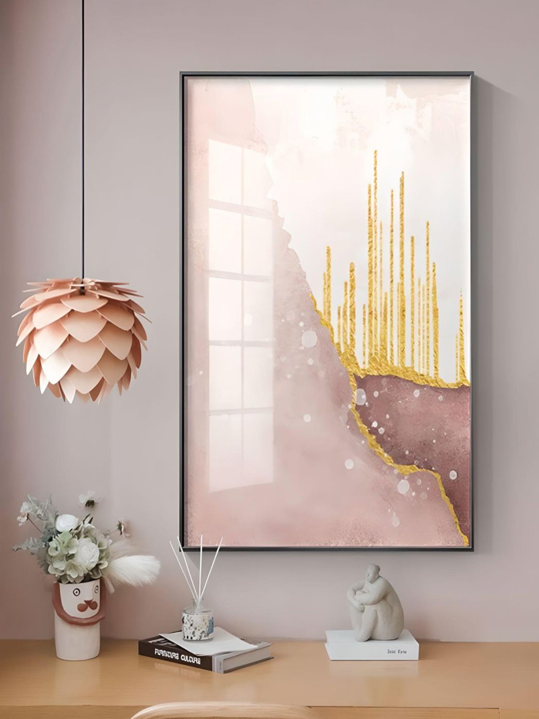 

THE HANDMADE FLAIR Pink & Yellow Abstract Nordic Painting Wall Art