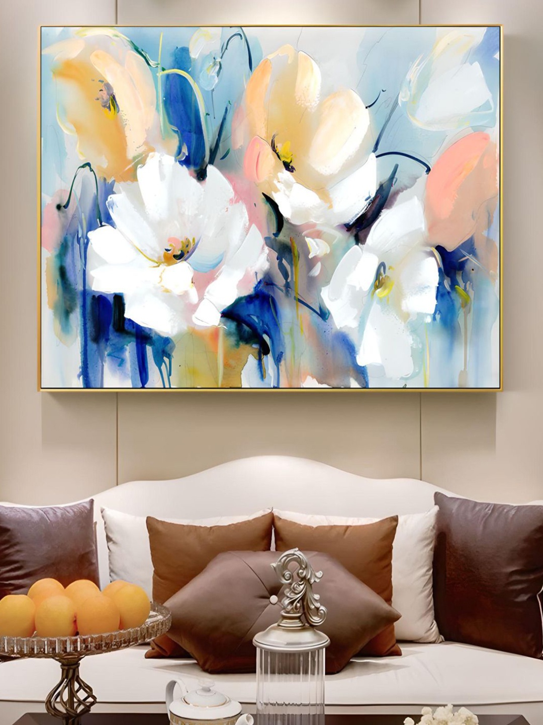 

THE HANDMADE FLAIR Blue & White Floral Printed Framed Wall Art