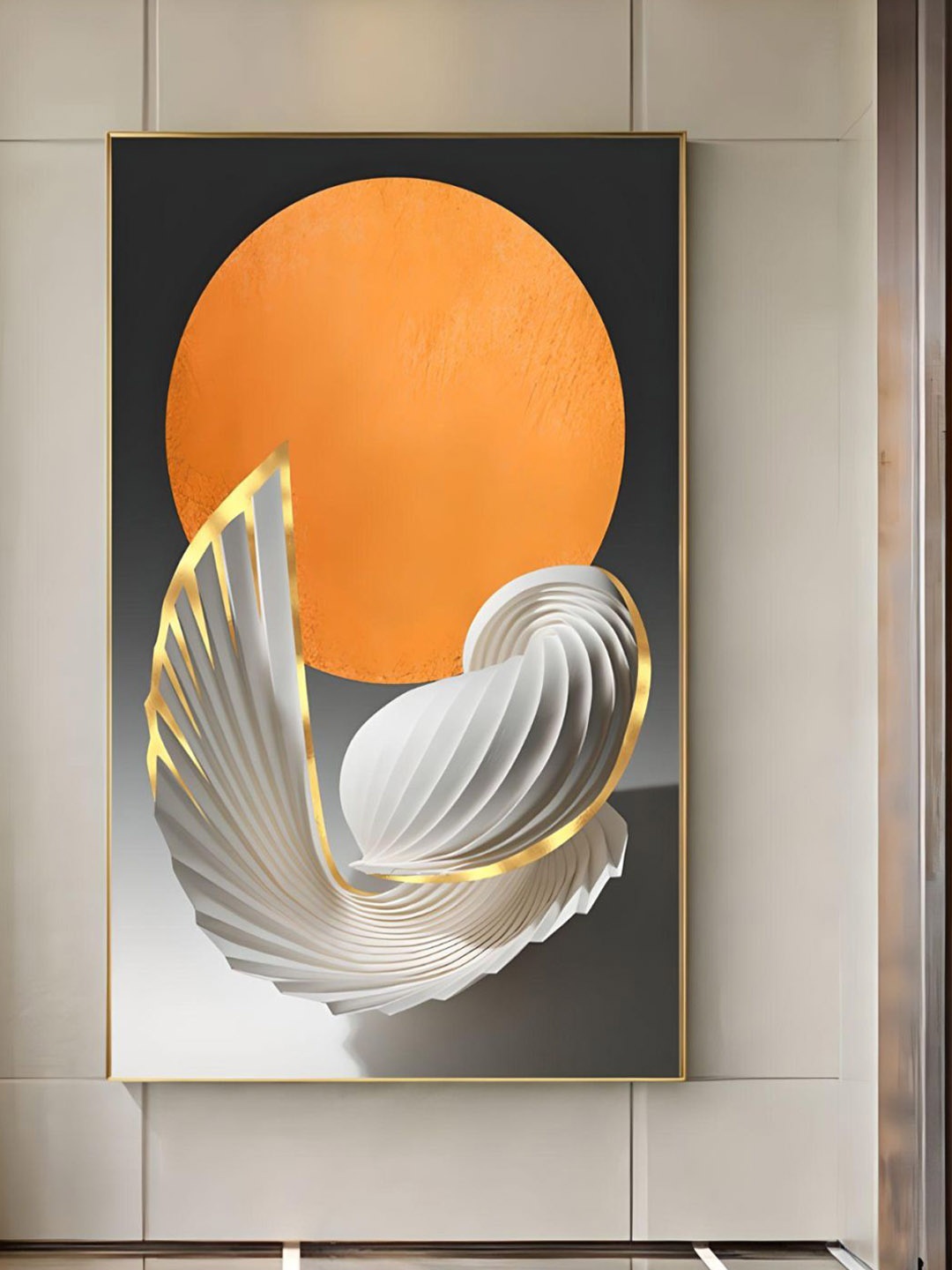 

THE HANDMADE FLAIR Grey Melange & Orange Modern Abstract Printed Framed Wall Art