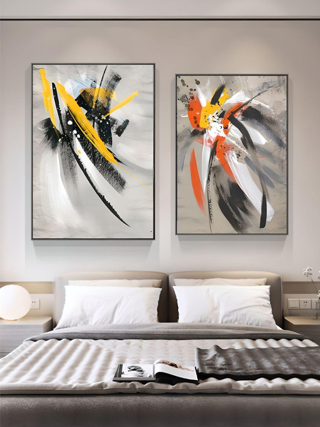 

THE HANDMADE FLAIR Grey & Black 2-Pieces Floral Printed Framed Wall Art
