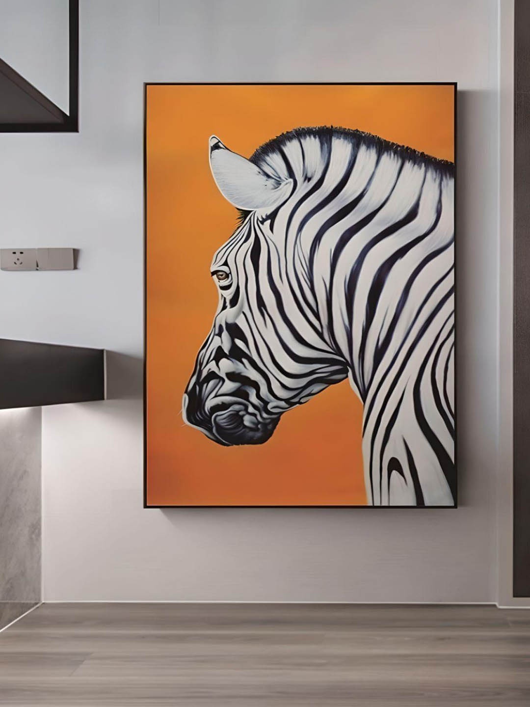 

THE HANDMADE FLAIR Crystal Porcelain Orange & White Zebra Painted Framed Wall Art